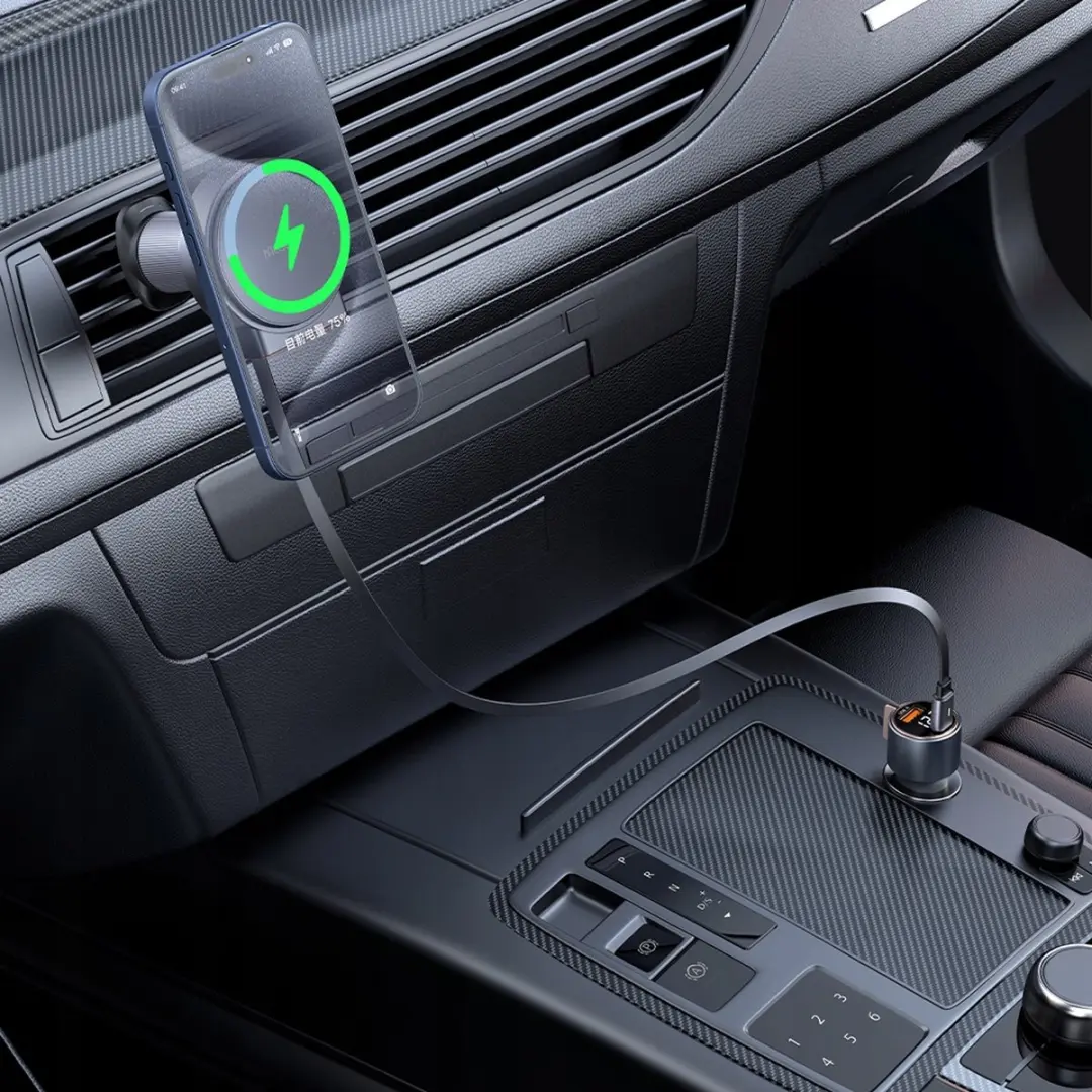 Mcdodo - Telefoonhouder Auto Ventilatie Rooster - Geschikt voor Iphone met MagSafe - Uitrekbare kabel - Zwart - afbeelding 2 van 6