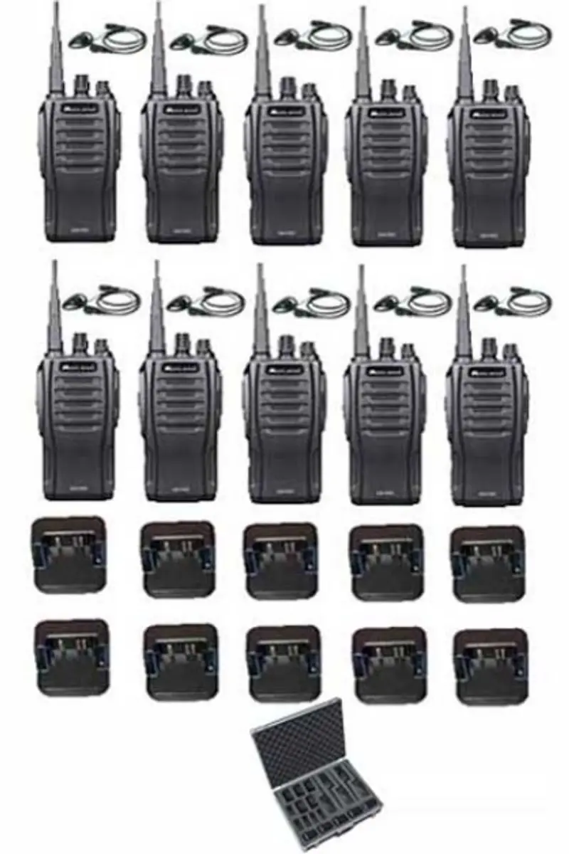 Set van 10 Midland G10 Pro Portofoon met tafellader, koffer en D-shape oortje