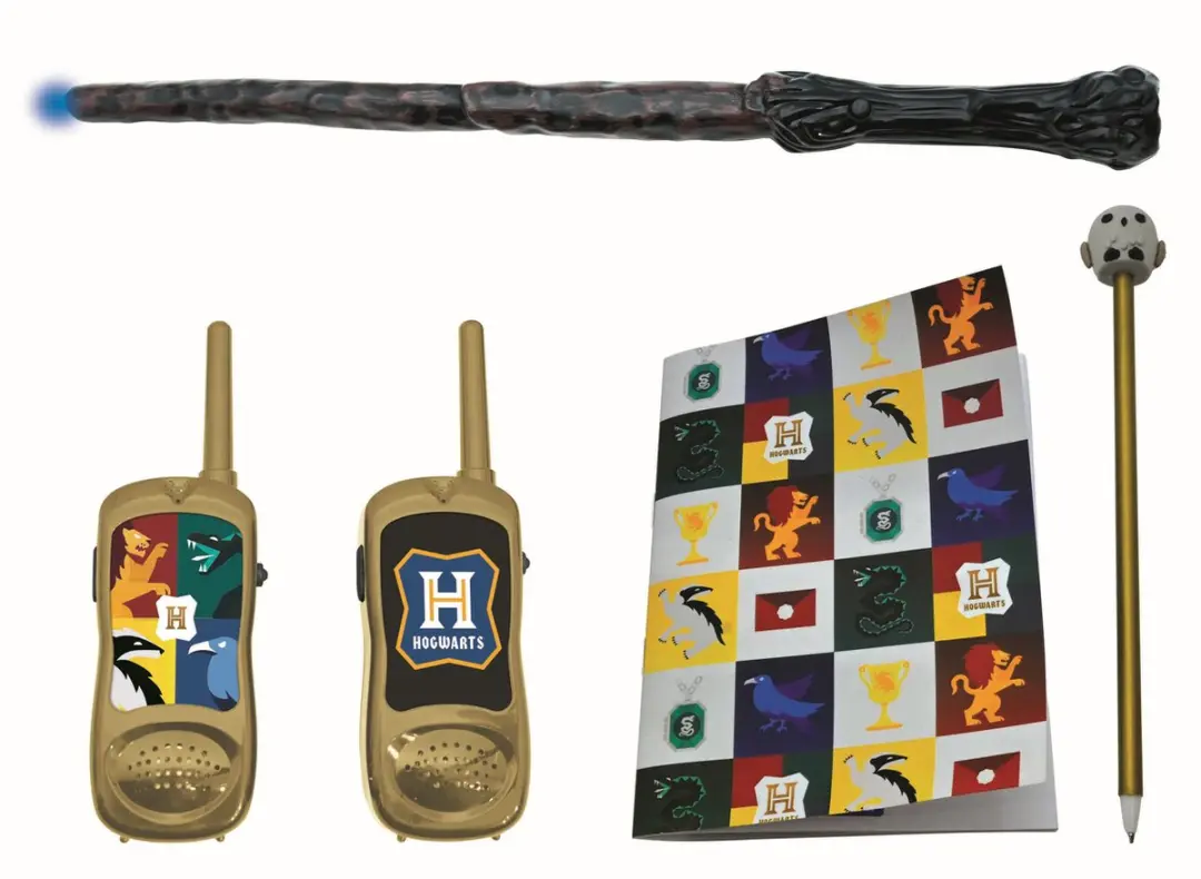 Harry Potter kit met walkie-talkies tot 120m, booklet, pen en magic stick