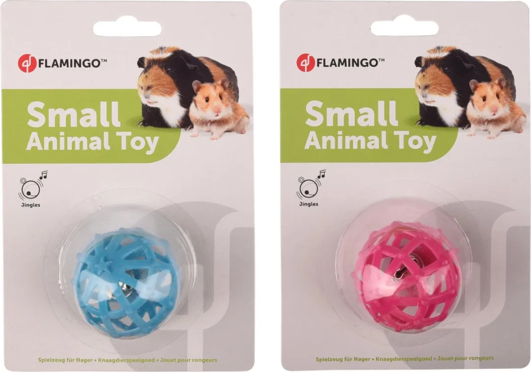 Flamingo Afke Knaagdier Speelgoed Bal + Bel - 5,1cm - Assortiment