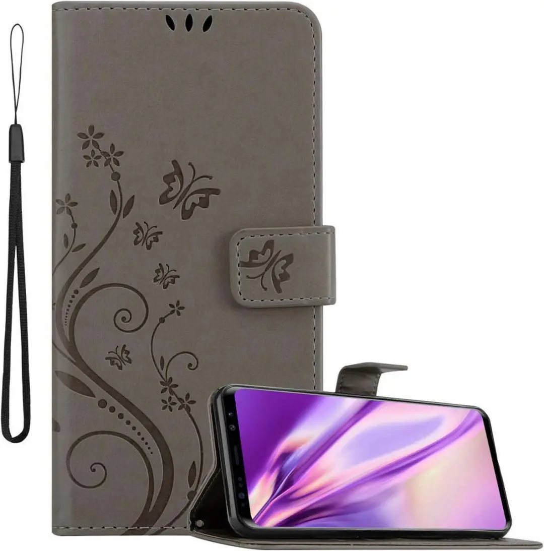 Cadorabo Hoesje geschikt voor Samsung Galaxy S9 PLUS in BLOEMEN GRIJS