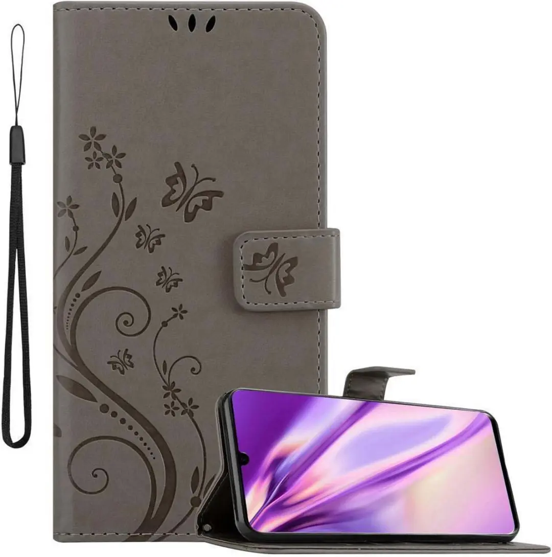 Cadorabo Hoesje geschikt voor Huawei P30 in BLOEMEN GRIJS