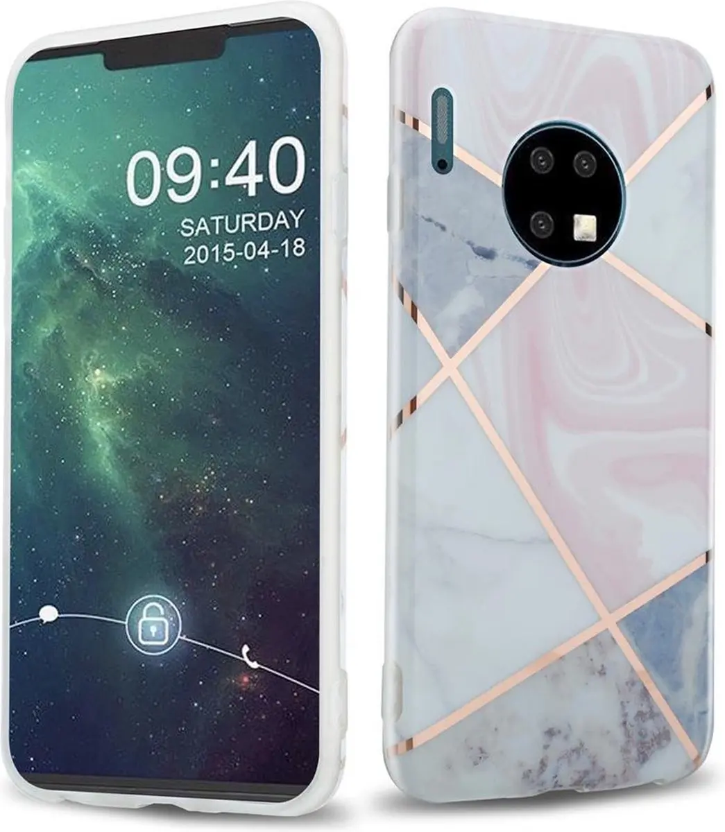 Cadorabo Hoesje geschikt voor Huawei MATE 30 in Roze Wit Goud Marmer No. 9