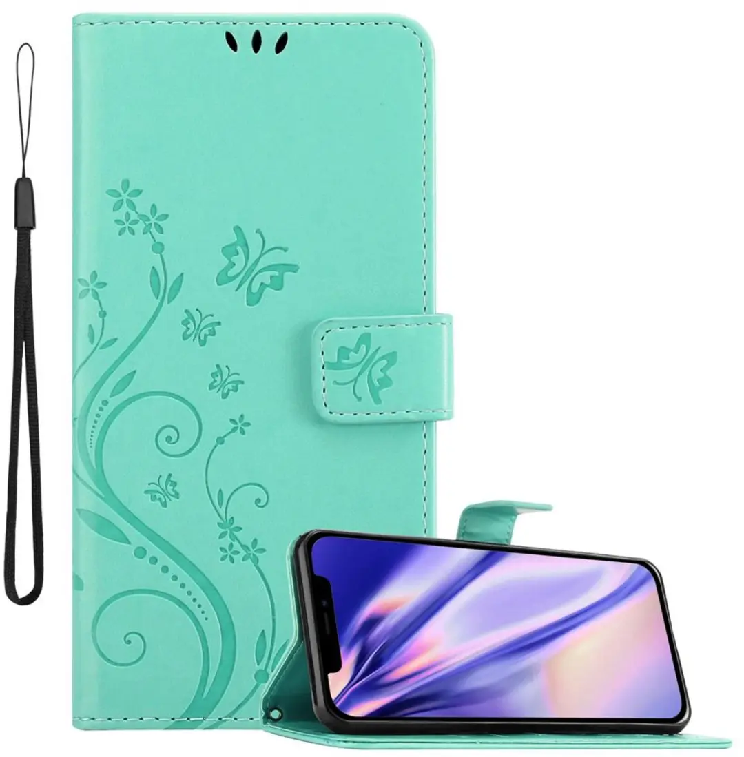 Cadorabo Hoesje geschikt voor Apple iPhone 12 MINI in BLOEMEN TURKOOIS