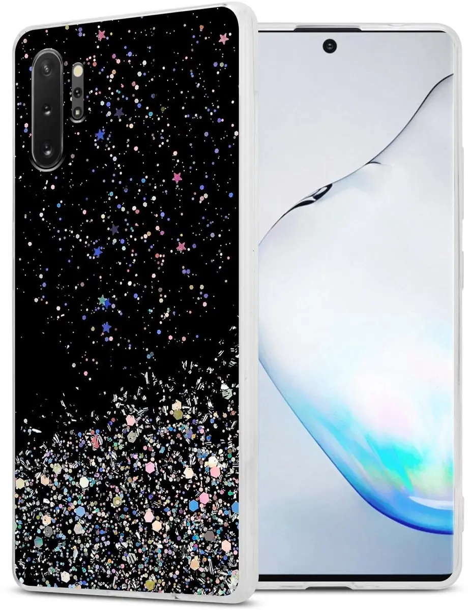 Cadorabo Hoesje geschikt voor Samsung Galaxy NOTE 10 PLUS in Zwart met Glitter