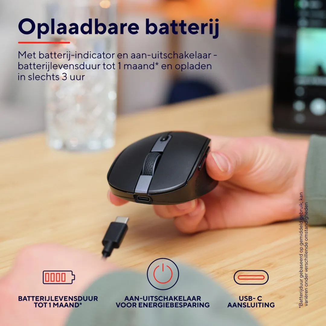 Trust Ozaa Compact - Oplaadbare draadloze muis - USB & Bluetooth - Stil - Zwart