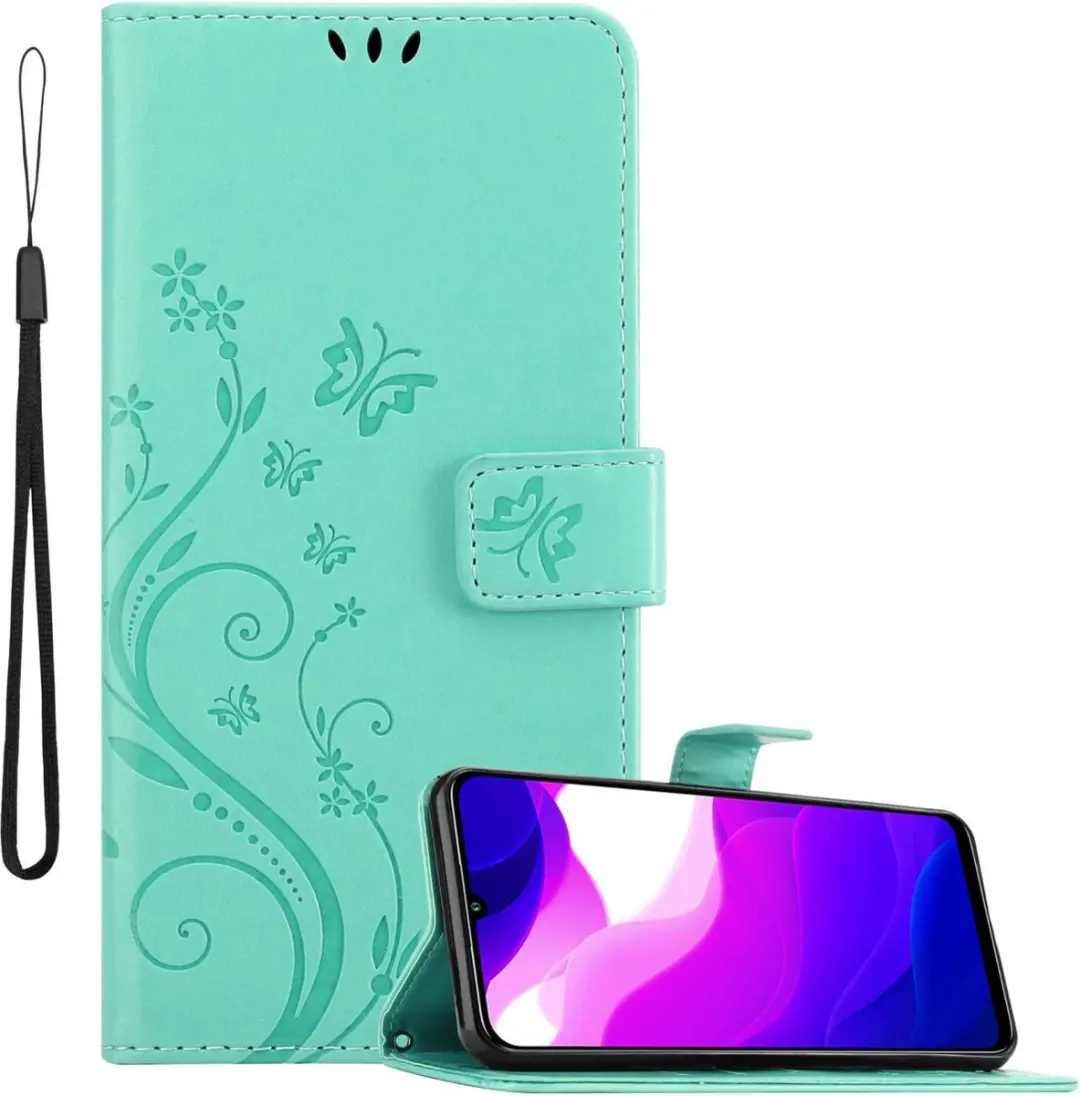 Cadorabo Hoesje geschikt voor Xiaomi Mi 10 LITE in BLOEMEN TURKOOIS