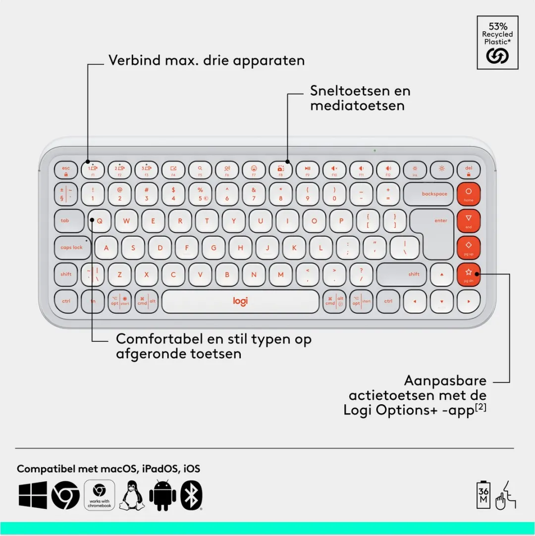 Logitech POP Icon Combo Toetsenbord & Muis - 920-013141 - Gebroken wit - afbeelding 6 van 6