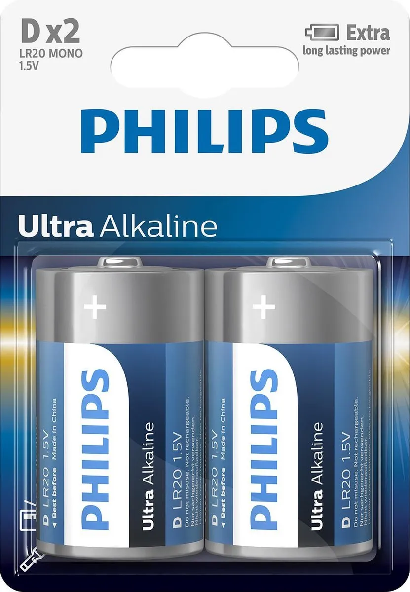 Philips LR20E2B D-Batterijen - 2 Stuks