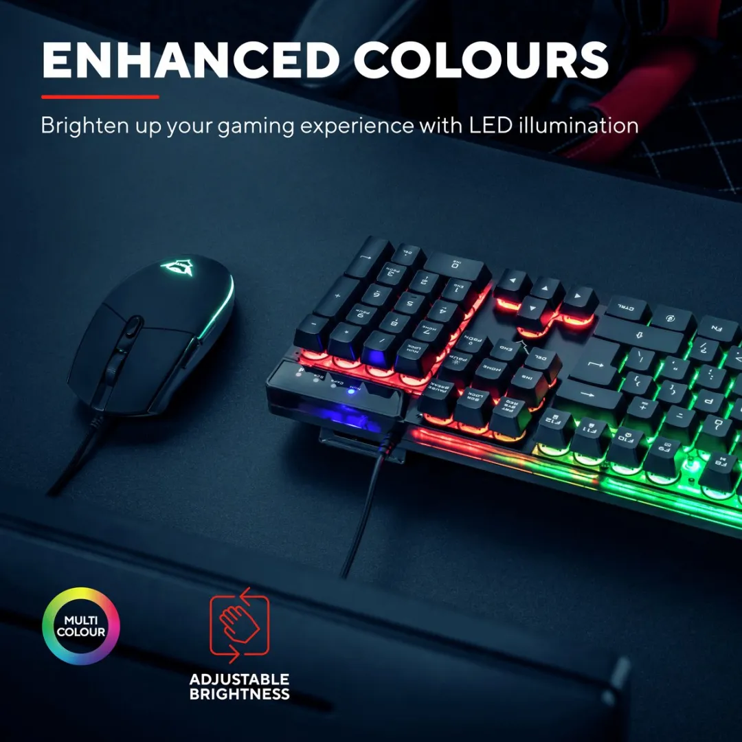 Trust GXT838 Azor Gaming Set - Toetsenbord & Muis - Bedraad - Zwart