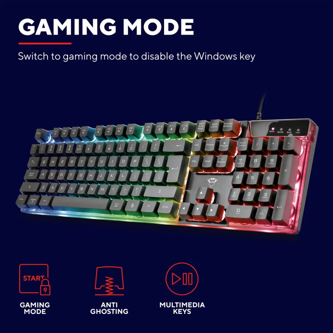 Trust GXT838 Azor Gaming Set - Toetsenbord & Muis - Bedraad - Zwart