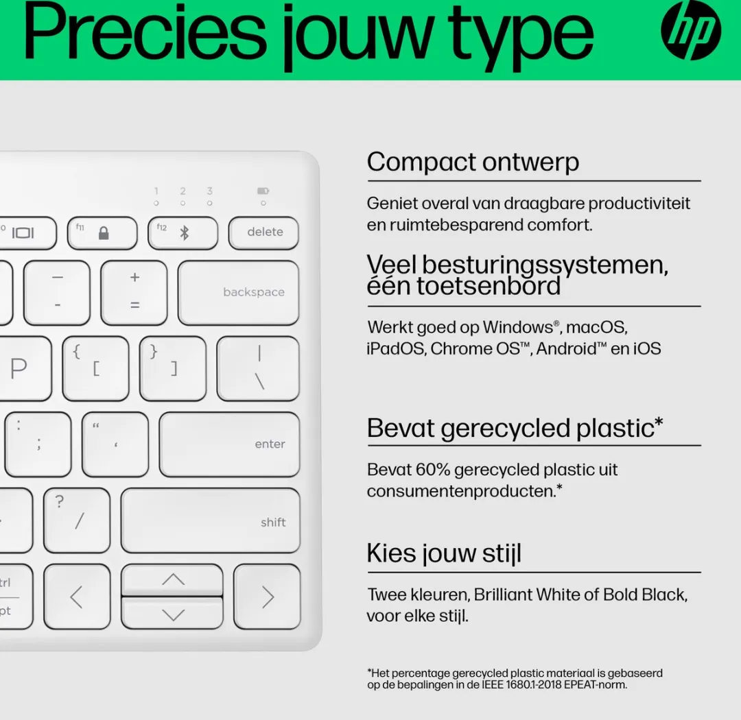 HP 350 Compact Multi-Device Bluetooth Keyboard QWERTY Wit