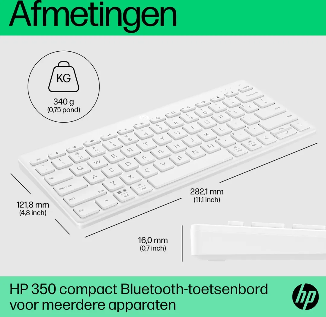 HP 350 Compact Multi-Device Bluetooth Keyboard QWERTY Wit