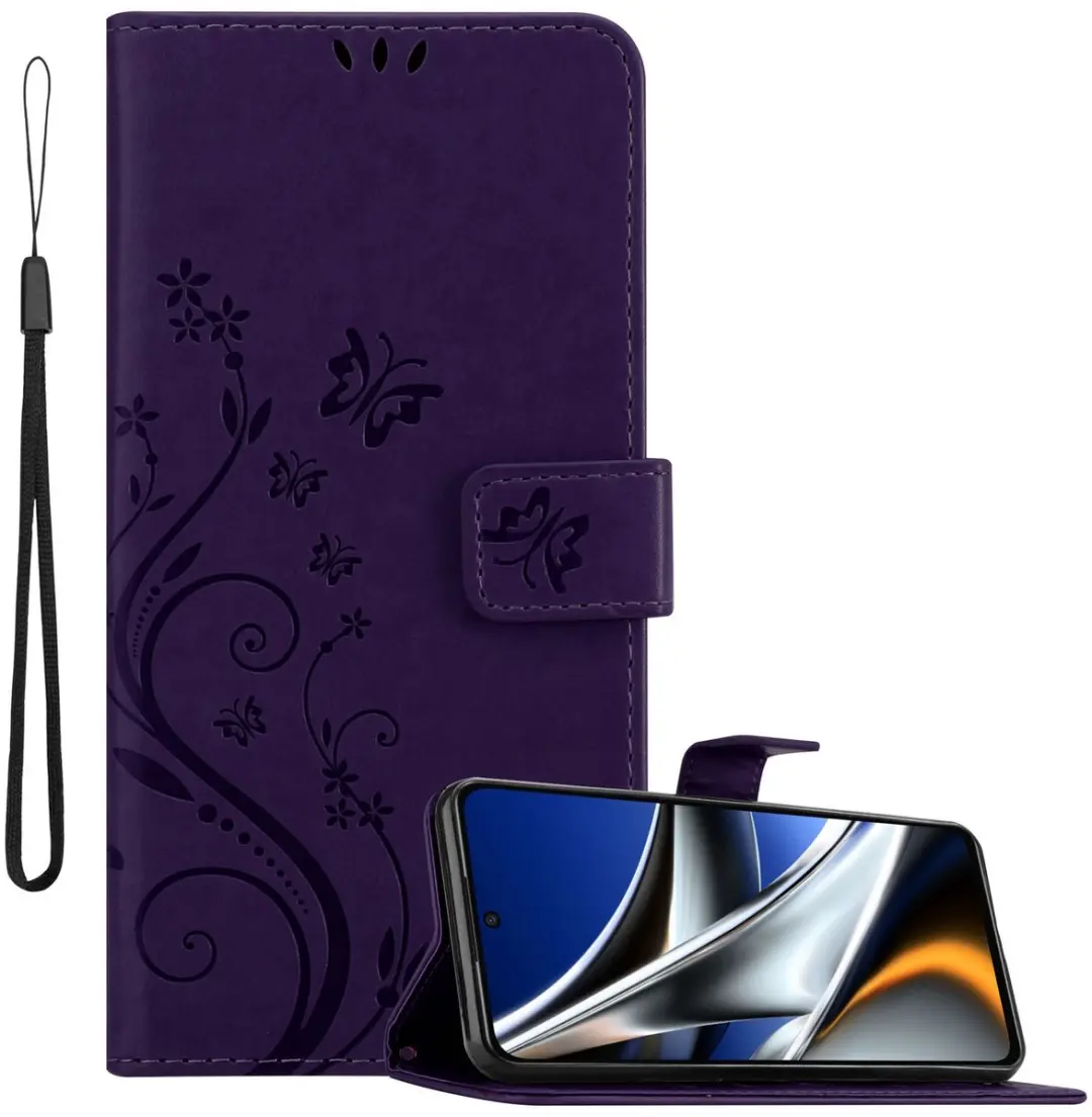 Cadorabo Hoesje geschikt voor Xiaomi Poco X4 Pro in BLOEMEN DONKER PAARS