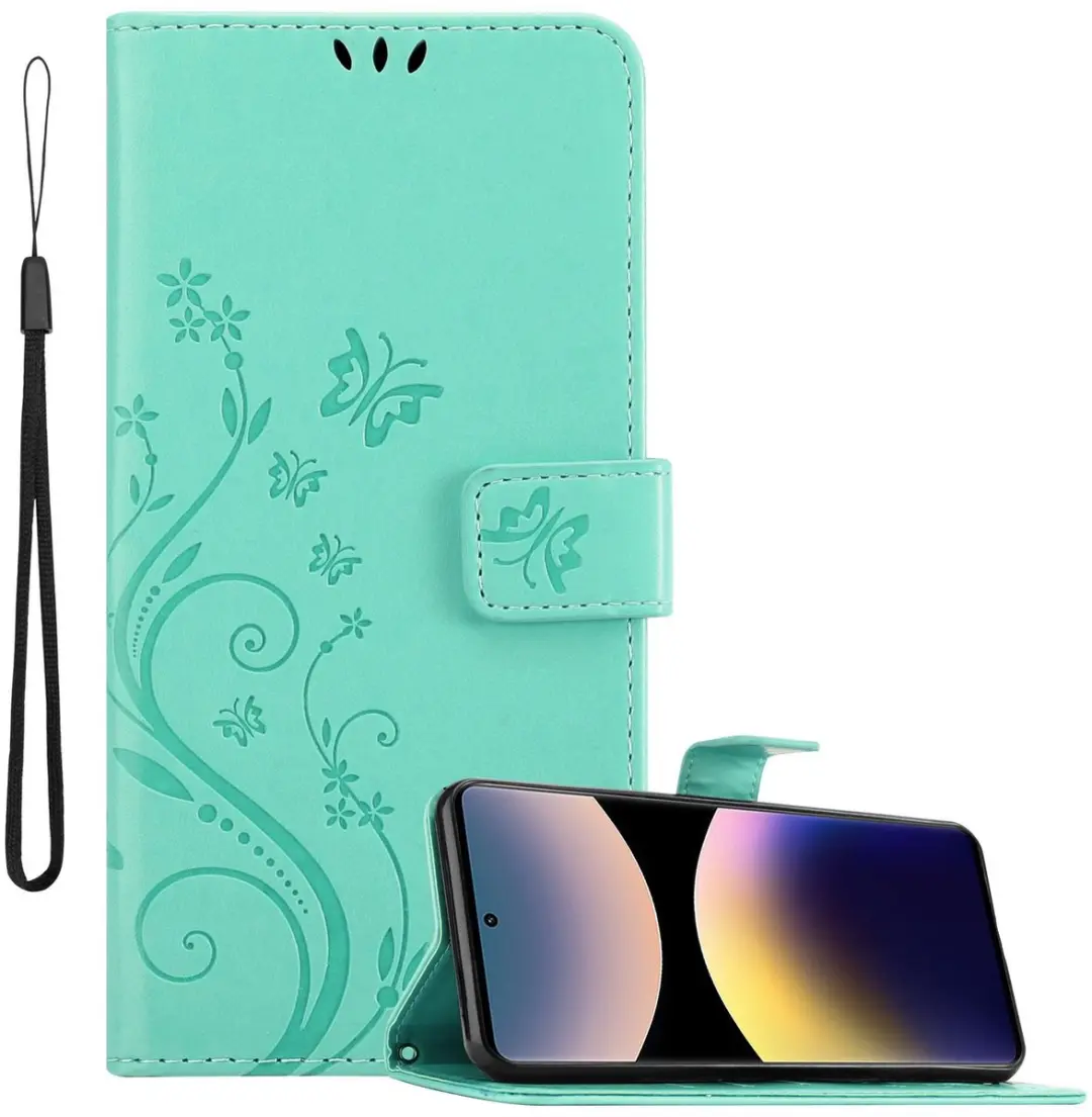 Cadorabo Hoesje geschikt voor Xiaomi RedMi Note 14 Pro 4G in BLOEMEN TURKOOIS