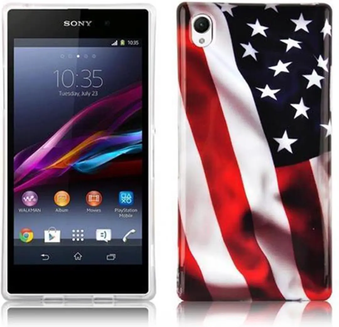Cadorabo Hoesje geschikt voor Sony Xperia Z1 met STARS AND STRIPES opdruk