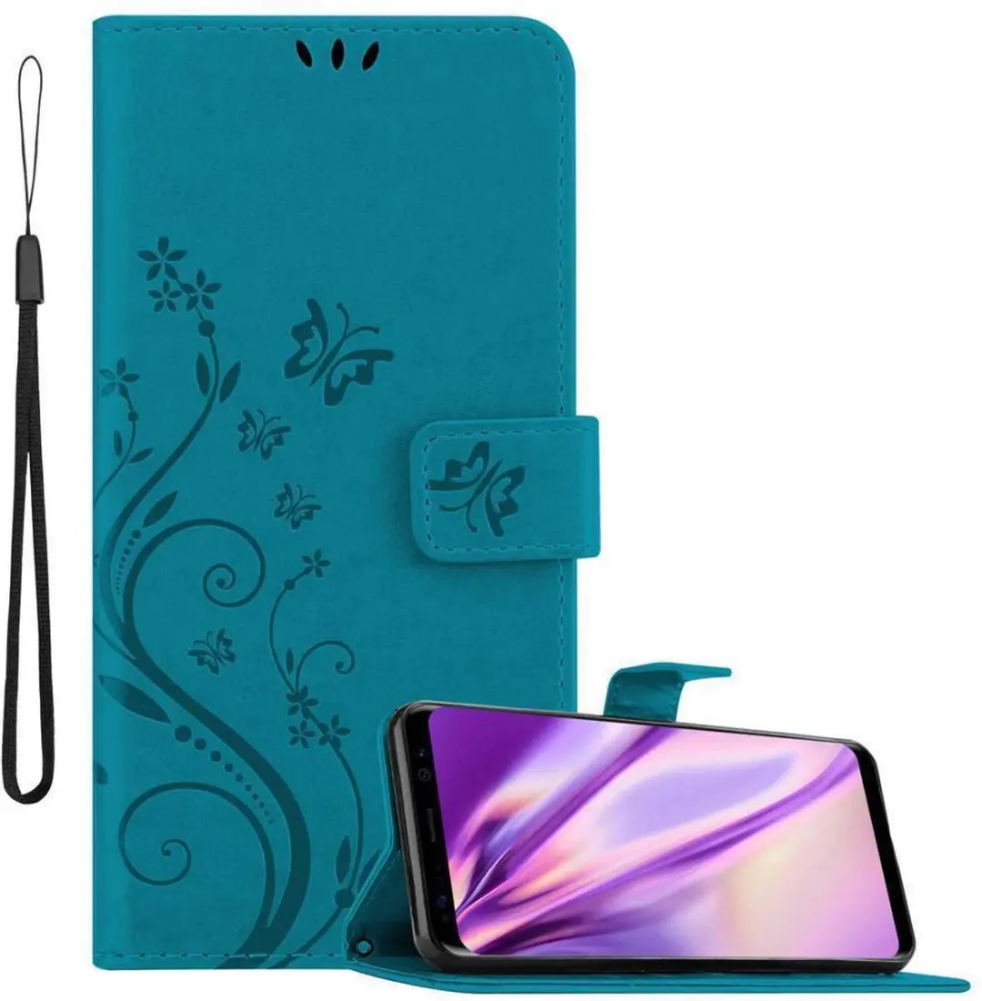 Cadorabo Hoesje geschikt voor Samsung Galaxy S8 in BLOEMEN BLAUW