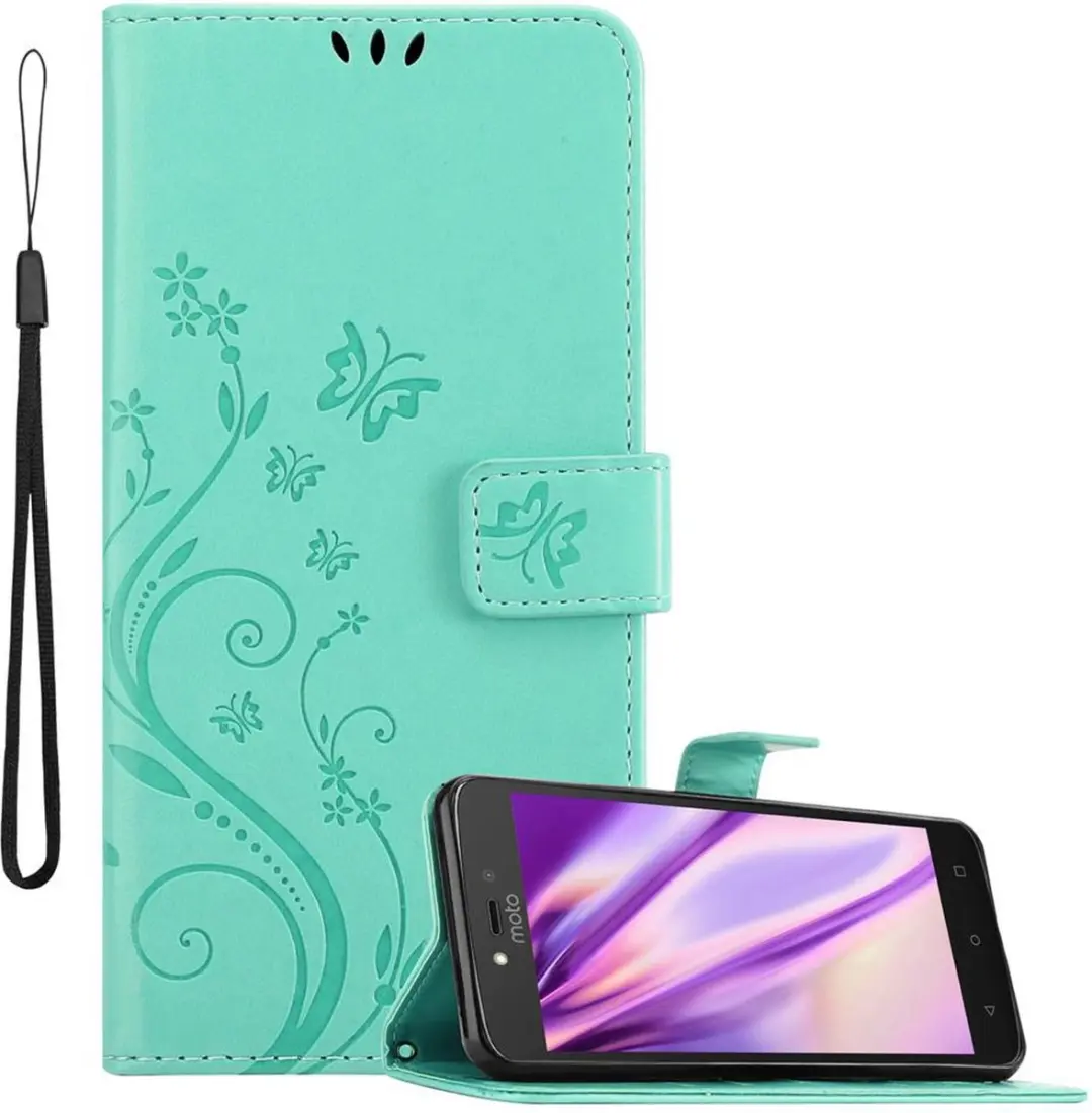 Cadorabo Hoesje geschikt voor Motorola MOTO C PLUS in BLOEMEN TURKOOIS
