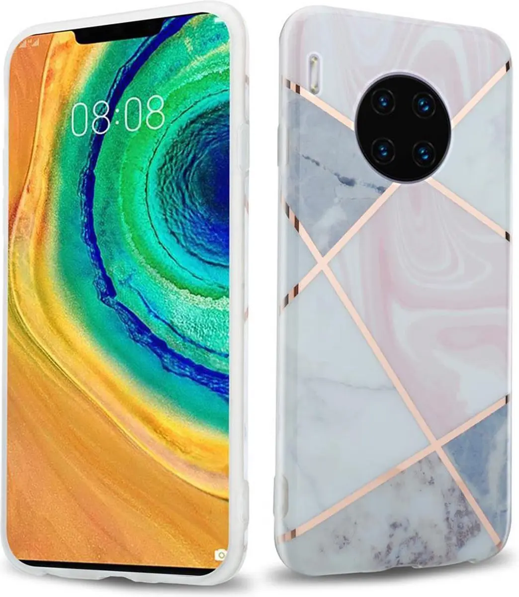 Cadorabo Hoesje geschikt voor Huawei MATE 30 PRO in Roze Wit Goud Marmer No. 9