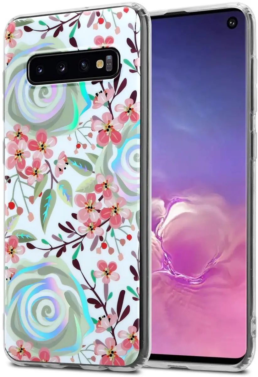 Cadorabo Hoesje geschikt voor Samsung Galaxy S10 4G in PERZIK BLOESEMS