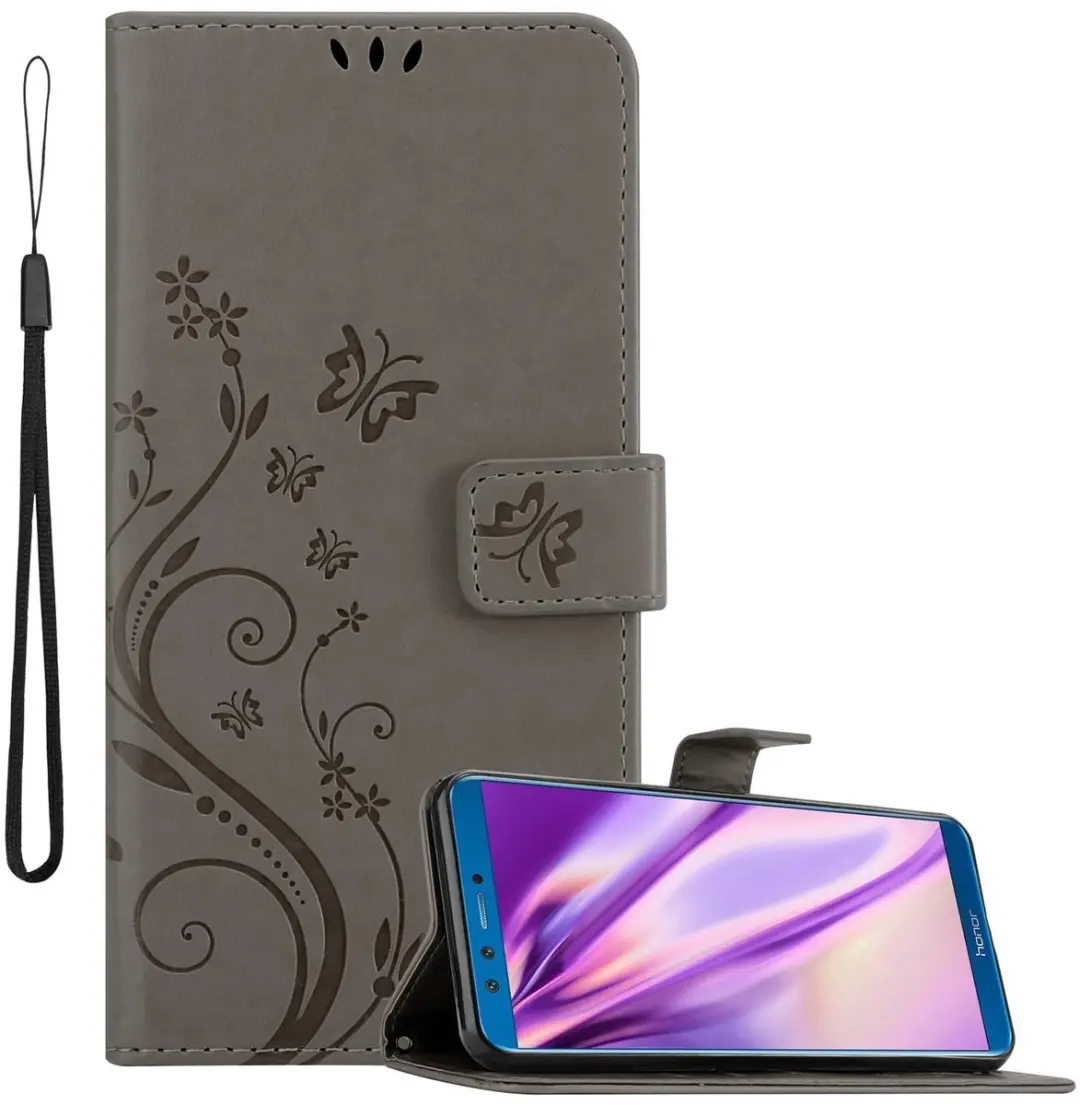 Cadorabo Hoesje geschikt voor Honor 9 LITE in BLOEMEN GRIJS