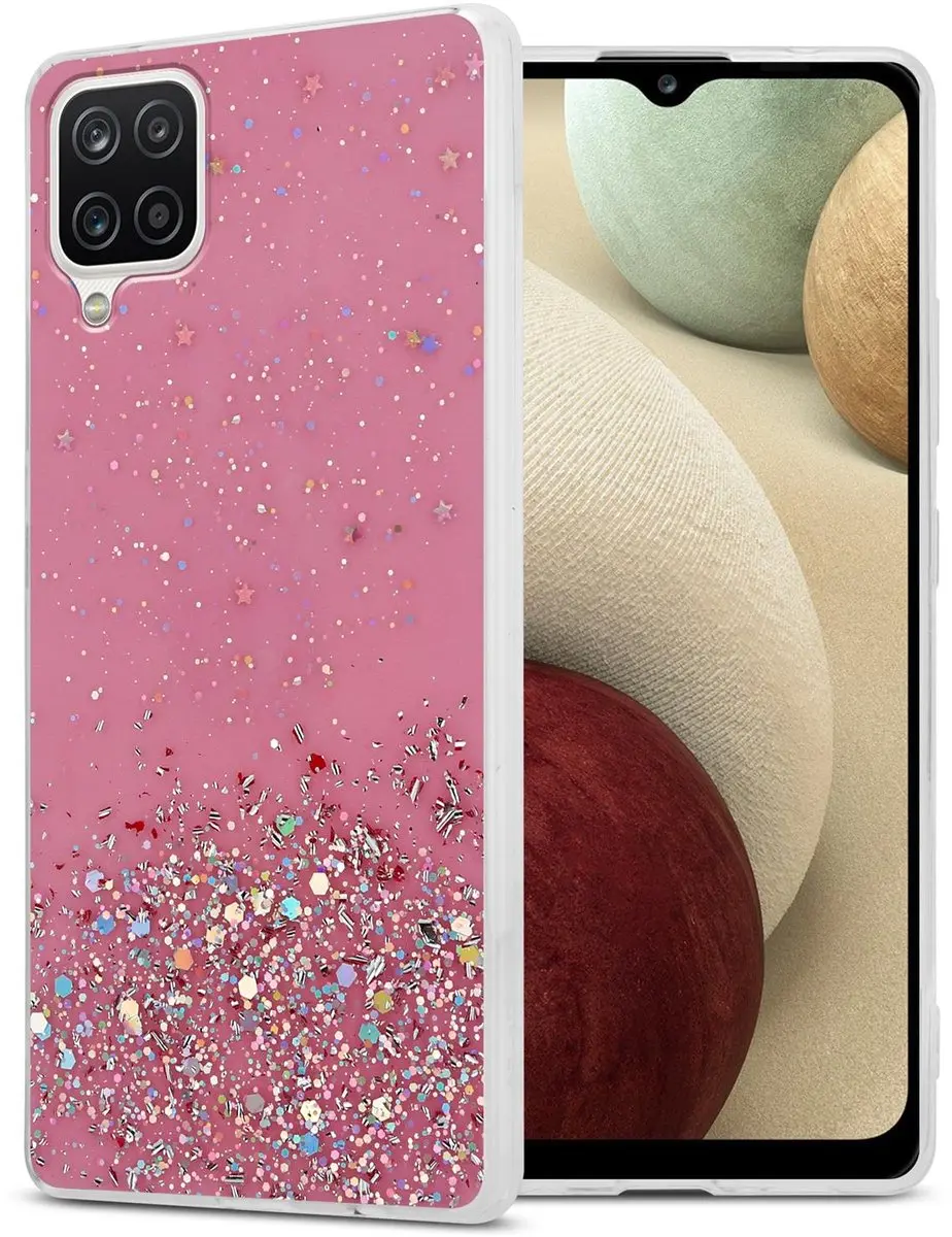 Cadorabo Hoesje geschikt voor Samsung Galaxy A12 / M12 in Roze met Glitter