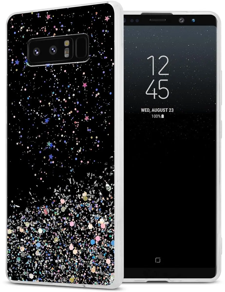 Cadorabo Hoesje geschikt voor Samsung Galaxy NOTE 8 in Zwart met Glitter