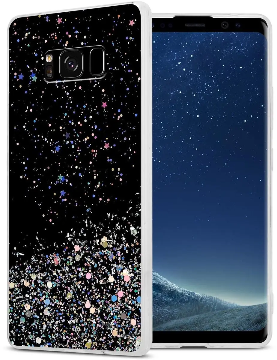 Cadorabo Hoesje geschikt voor Samsung Galaxy S8 PLUS in Zwart met Glitter