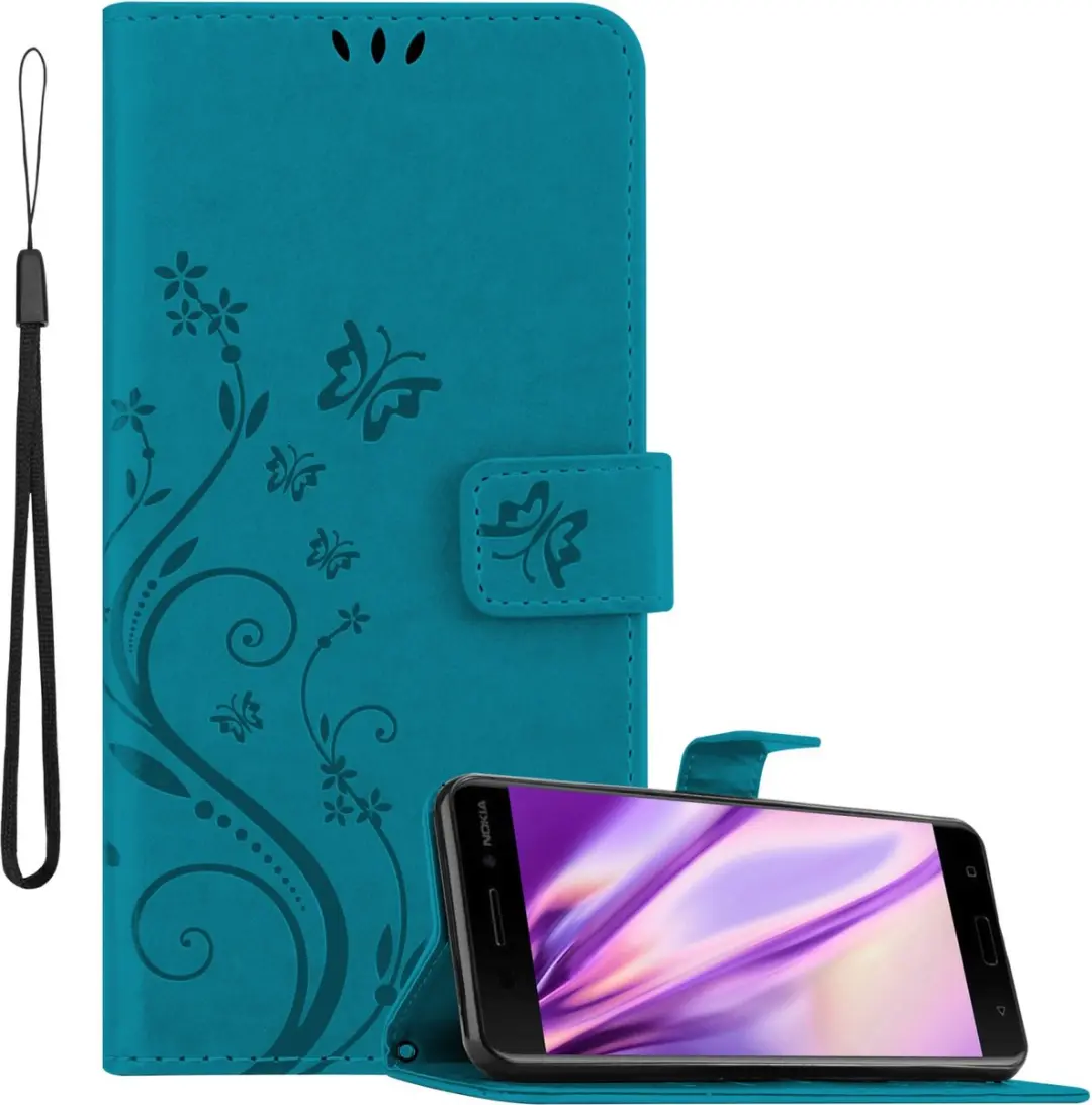 Cadorabo Hoesje geschikt voor Nokia 6.1 in BLOEMEN BLAUW