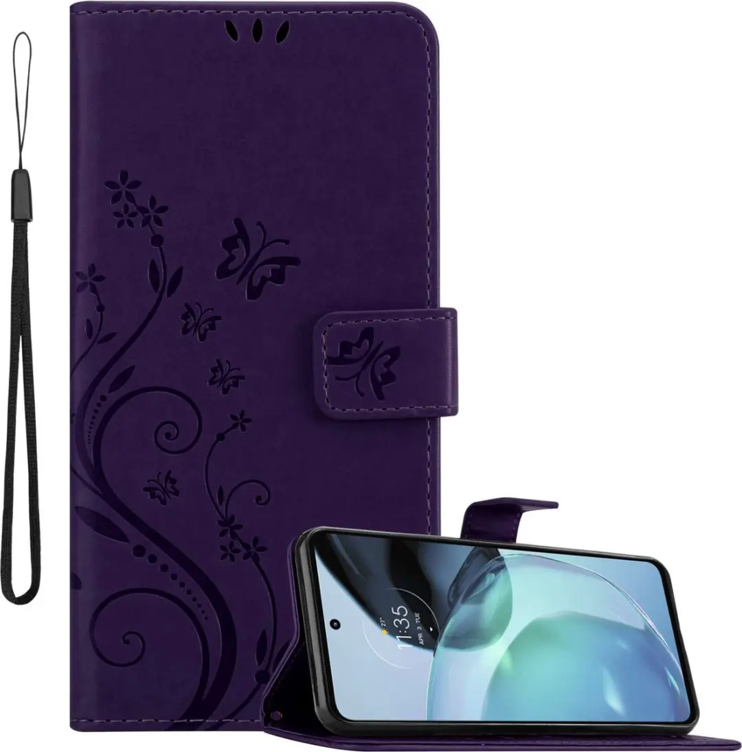 Cadorabo Hoesje geschikt voor Motorola MOTO G72 in BLOEMEN DONKER PAARS