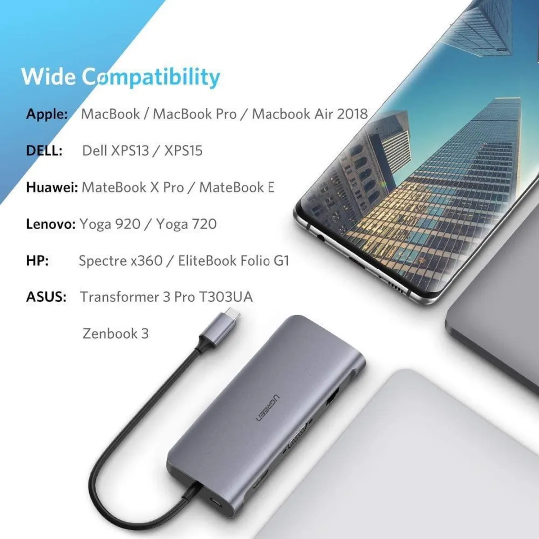 Ugreen 40873 9-in-1 USB-C Hub Pro - Grijs