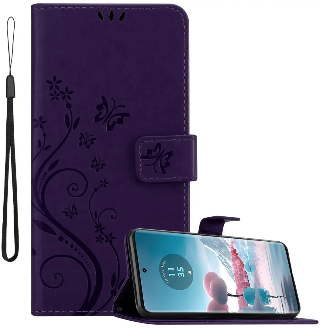 Cadorabo Hoesje geschikt voor Motorola Edge 40 Neo in BLOEMEN DONKER PAARS