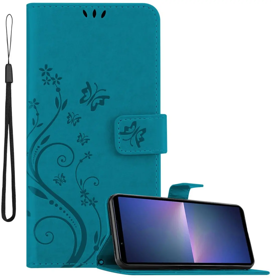 Cadorabo Hoesje geschikt voor Sony Xperia 5 V in BLOEMEN BLAUW