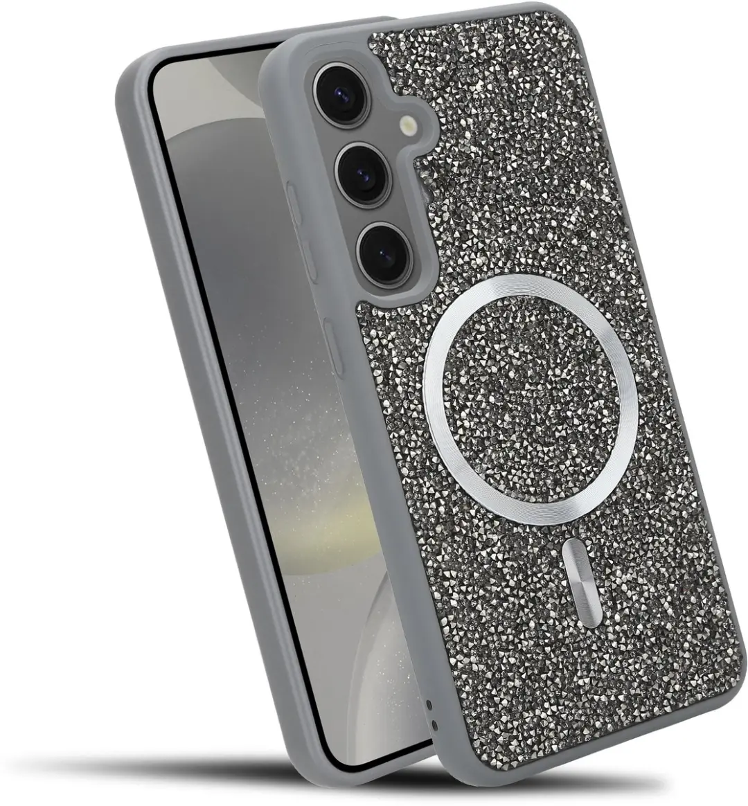 Hoesje geschikt voor Samsung Galaxy S24 PLUS in Grijs Diamant Glitter Stijl