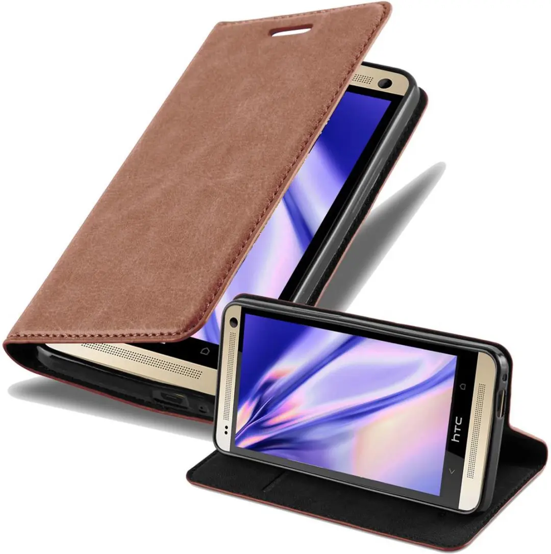 Cadorabo Hoesje geschikt voor HTC ONE M7 in CAPPUCCINO BRUIN