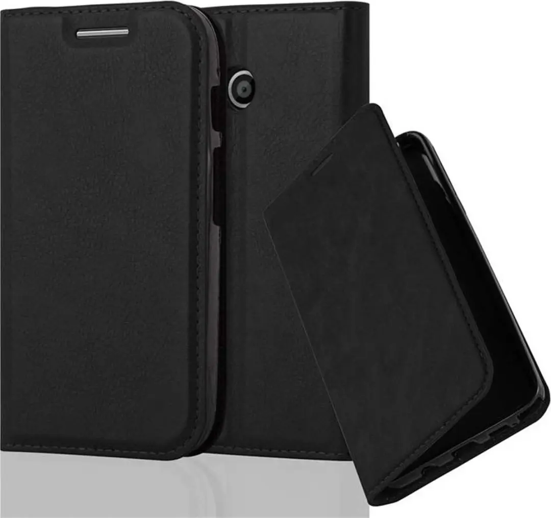 Cadorabo Hoesje geschikt voor Motorola MOTO E1 in ZWARTE NACHT - Beschermhoes met magnetische sluiting, standfunctie en kaartvakje Book Case Cover Etui