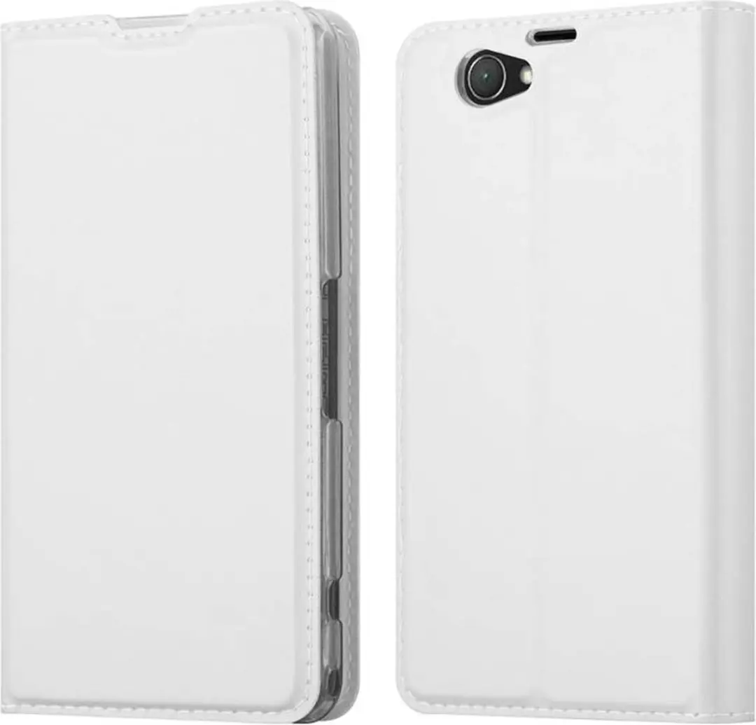 Cadorabo Hoesje geschikt voor Sony Xperia Z1 COMPACT in CLASSY ZILVER - Beschermhoes met magnetische sluiting, standfunctie en kaartvakje Book Case Cover Etui