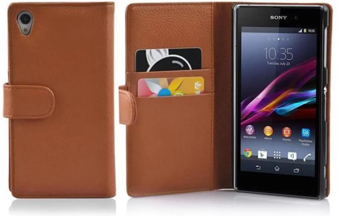 Cadorabo Hoesje geschikt voor Sony Xperia Z1 in COGNAC BRUIN
