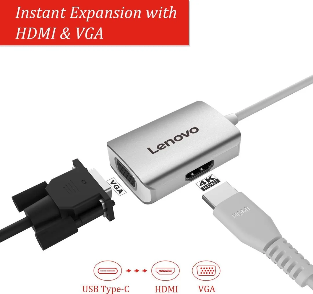 Lenovo USB-C Hub LEN-C115-SL - 4K HDMI/VGA - Zilver