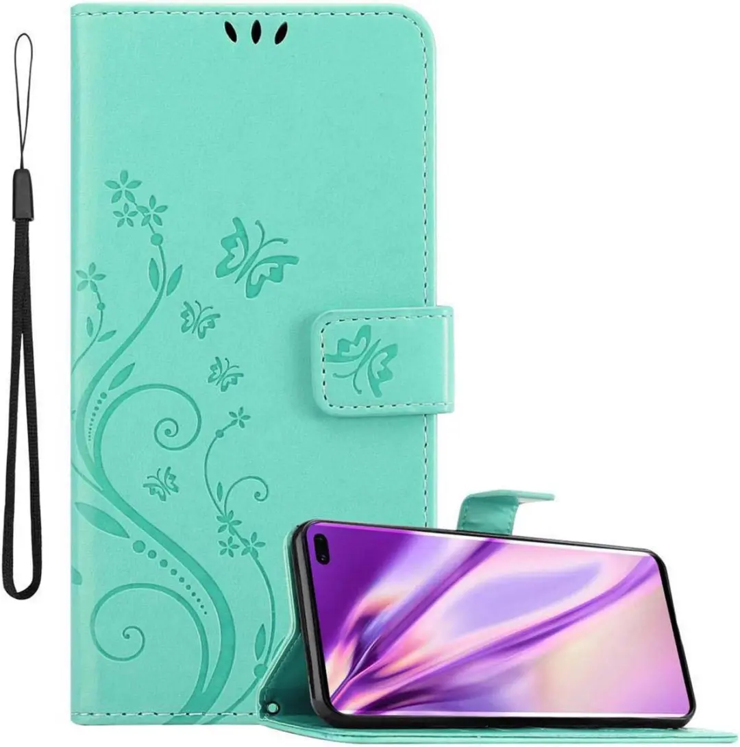 Cadorabo Hoesje geschikt voor Samsung Galaxy S10 PLUS in BLOEMEN TURKOOIS
