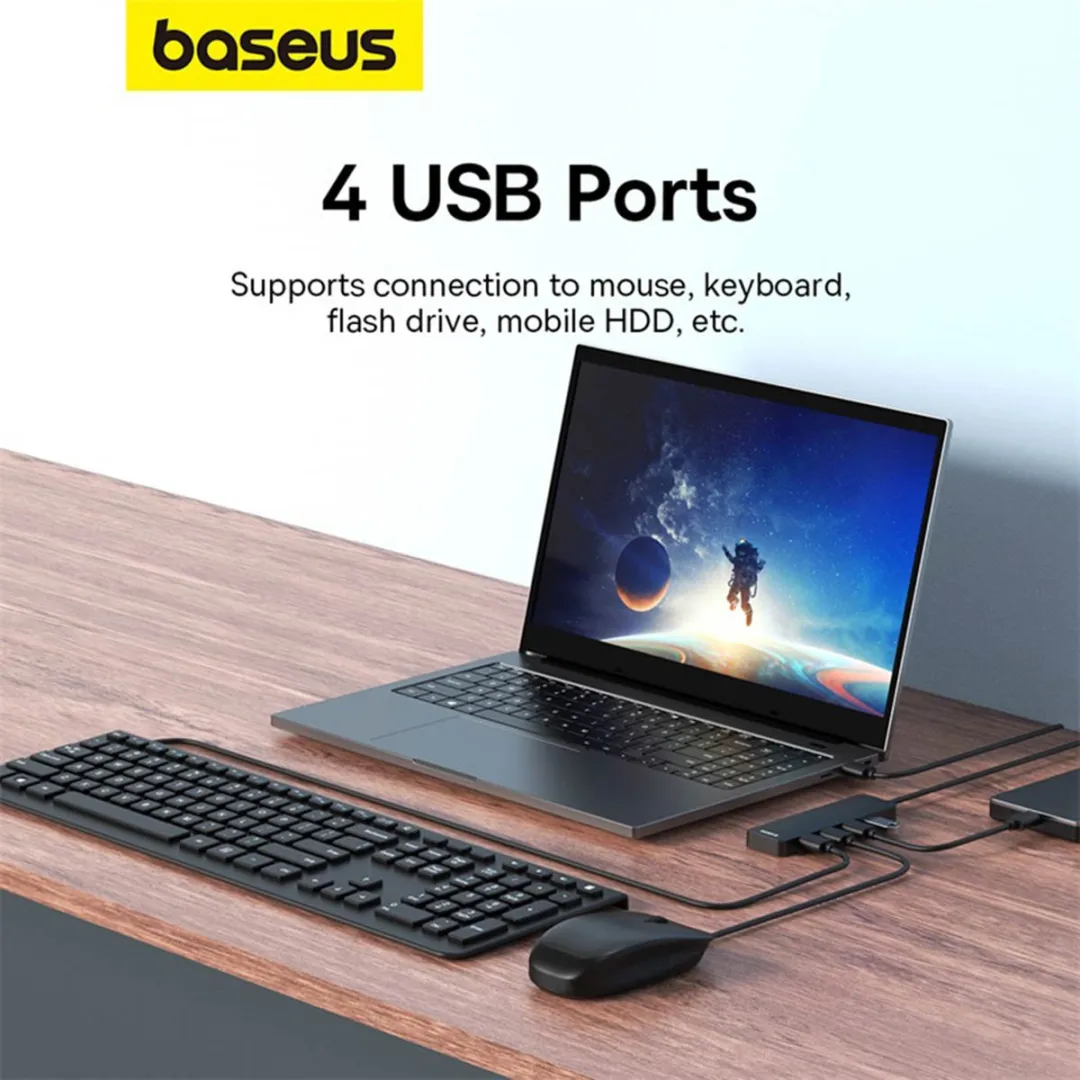 Baseus UltraJoy Lite 4-in-1 USB-Hub 100cm - Zwart