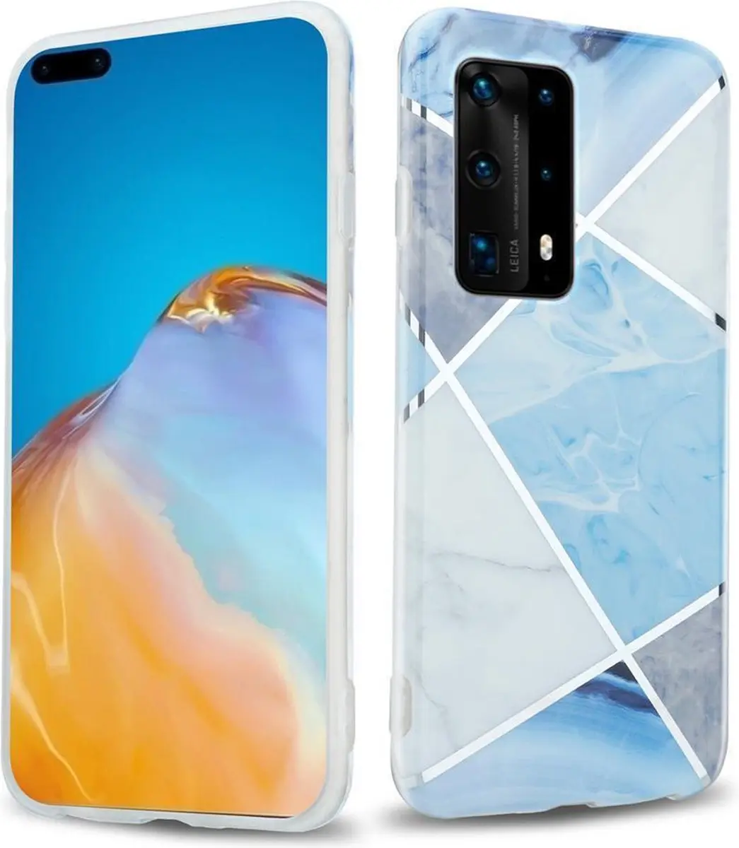 Cadorabo Hoesje geschikt voor Huawei P40 PRO / P40 PRO+ in Blauw Wit Grijs Marme
