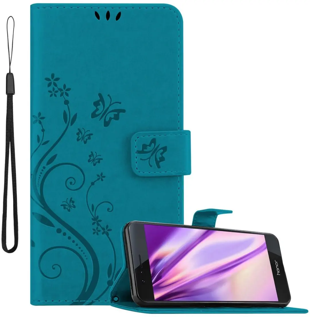 Cadorabo Hoesje geschikt voor Honor 8 / 8 PREMIUM in BLOEMEN BLAUW