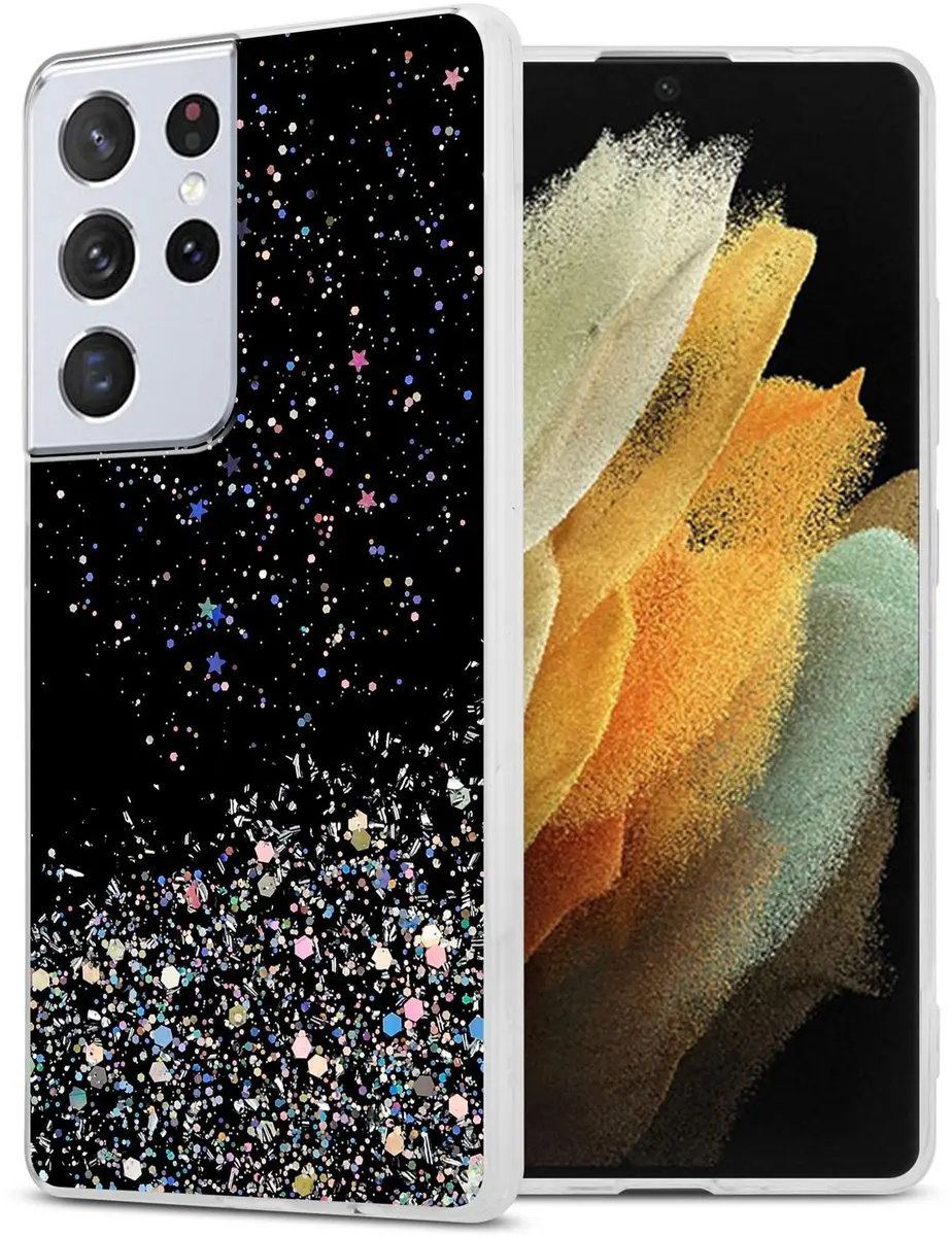 Cadorabo Hoesje geschikt voor Samsung Galaxy S21 ULTRA in Zwart met Glitter
