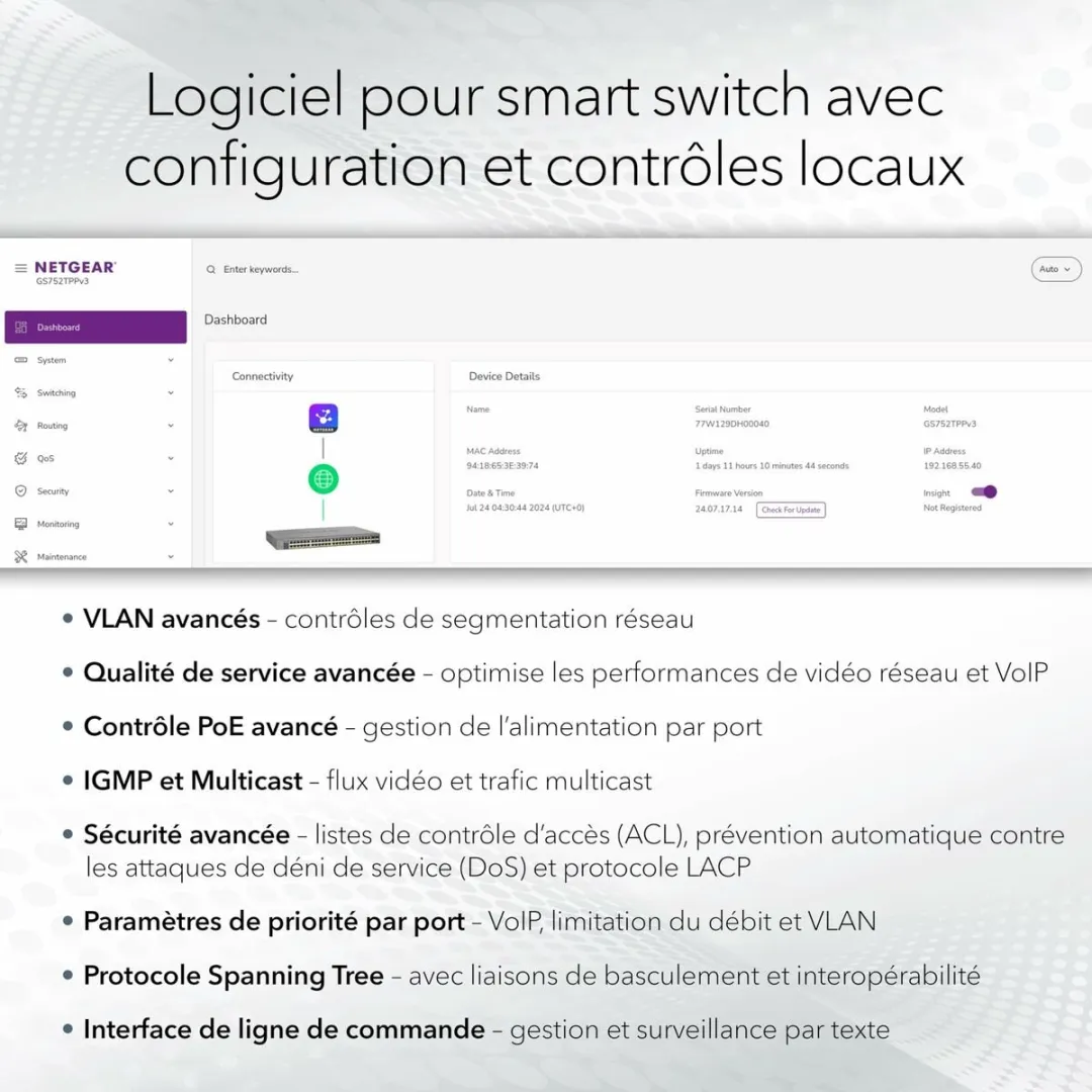 Netgear GS728TXUP Managed Switch - 24 PoE-poorten - Grijs