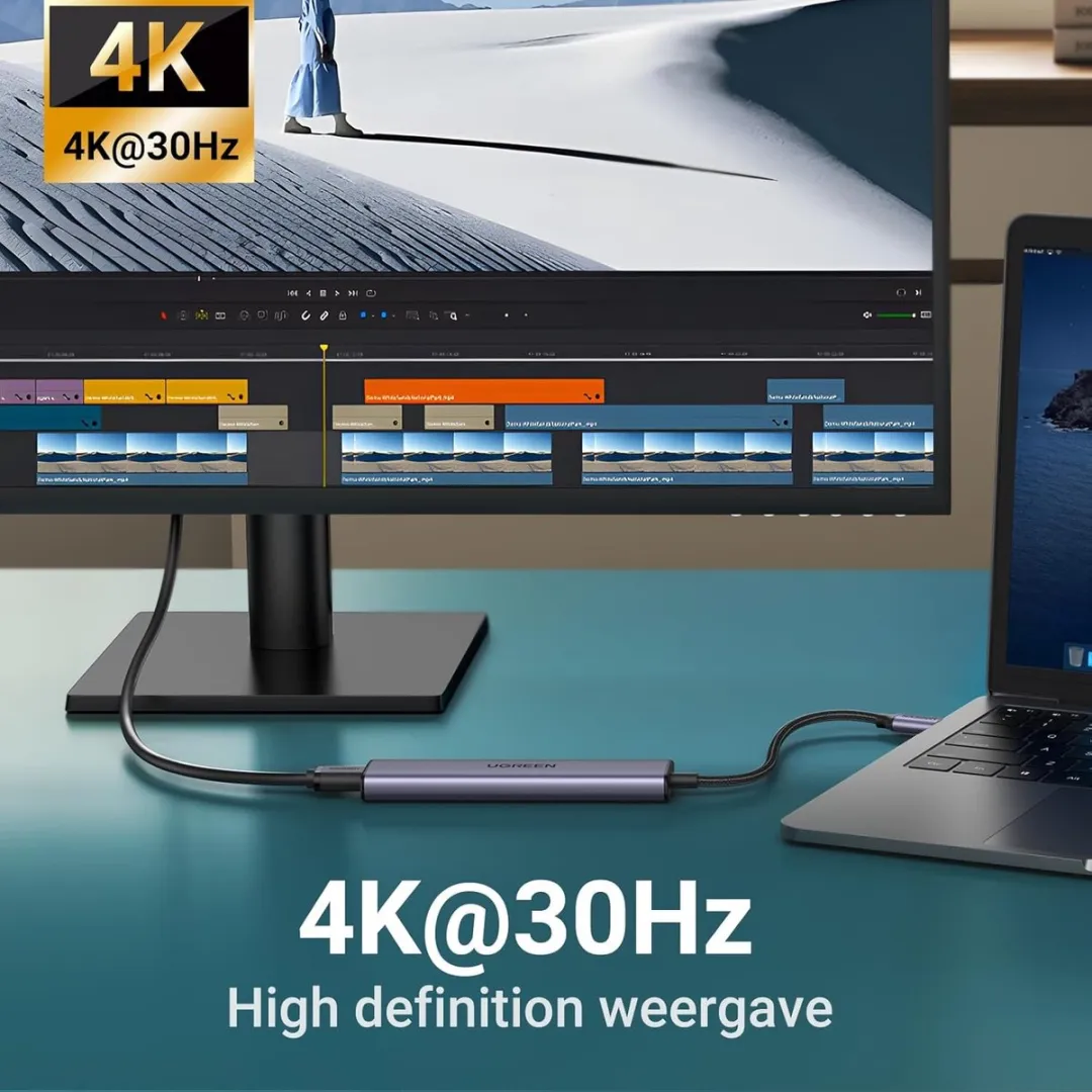 UGREEN Revodok CM478 USB-C Hub 100W - 4K HDMI 4 Poorten - Grijs