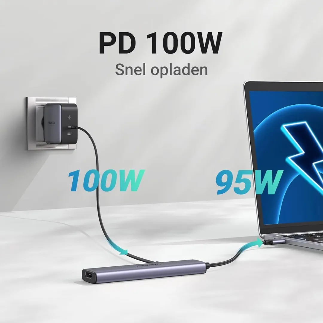 UGREEN Revodok CM478 USB-C Hub 100W - 4K HDMI 4 Poorten - Grijs - afbeelding 6 van 6