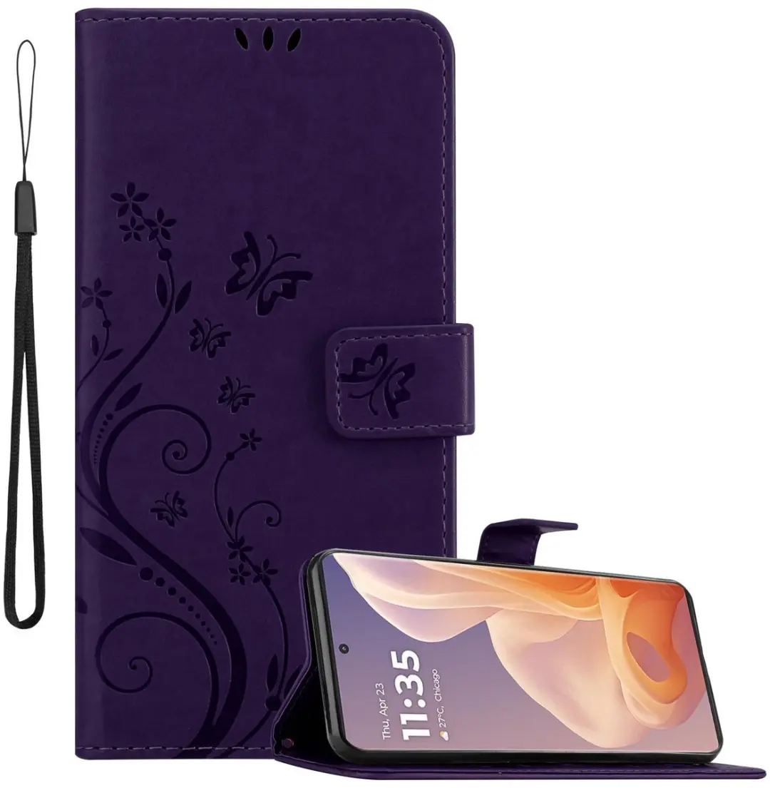 Cadorabo Hoesje geschikt voor Motorola Moto G85 in BLOEMEN DONKER PAARS