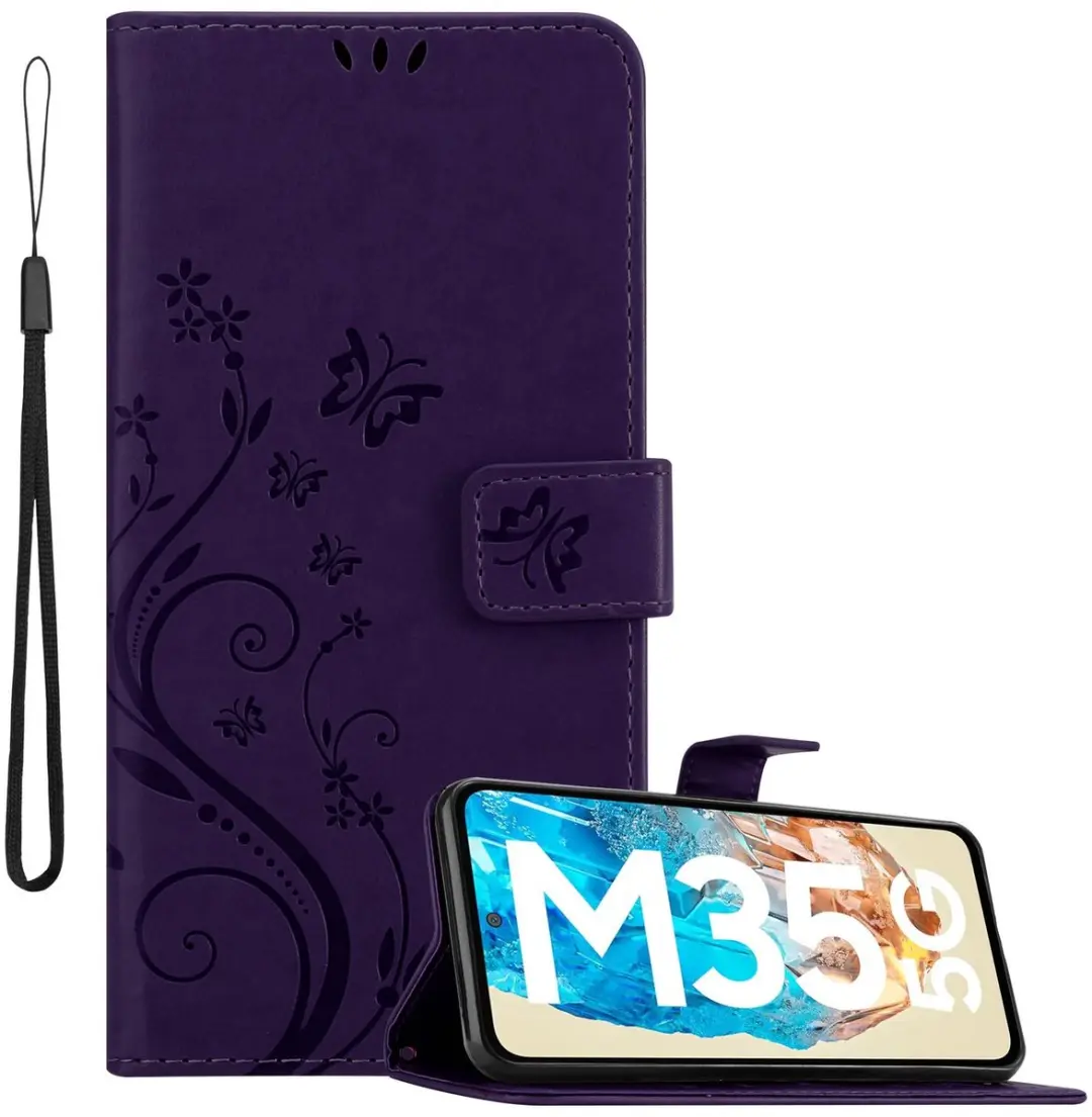 Cadorabo Hoesje geschikt voor Samsung Galaxy M35 in BLOEMEN DONKER PAARS