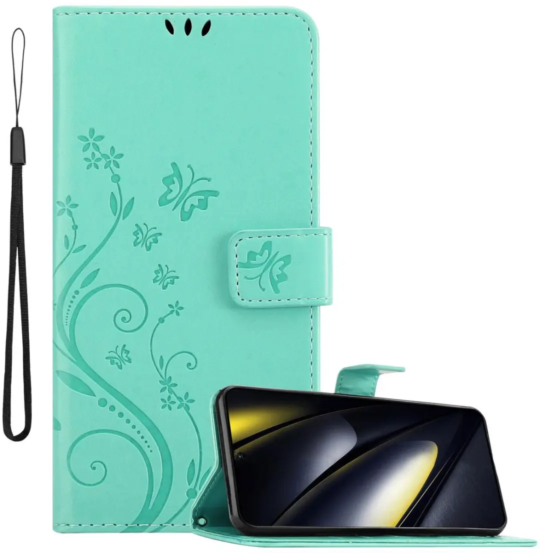 Cadorabo Hoesje geschikt voor Xiaomi Poco F6 in BLOEMEN TURKOOIS